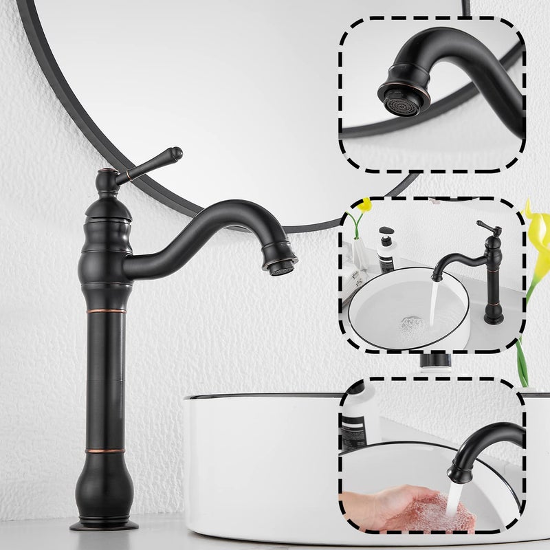 GGStudy 360Â° Swivel Single Handle One Hole Bathroom Vessel Sink Faucet Matching Pop Up Drain Without Overflow Oil Rubbed Bronze - Image 3